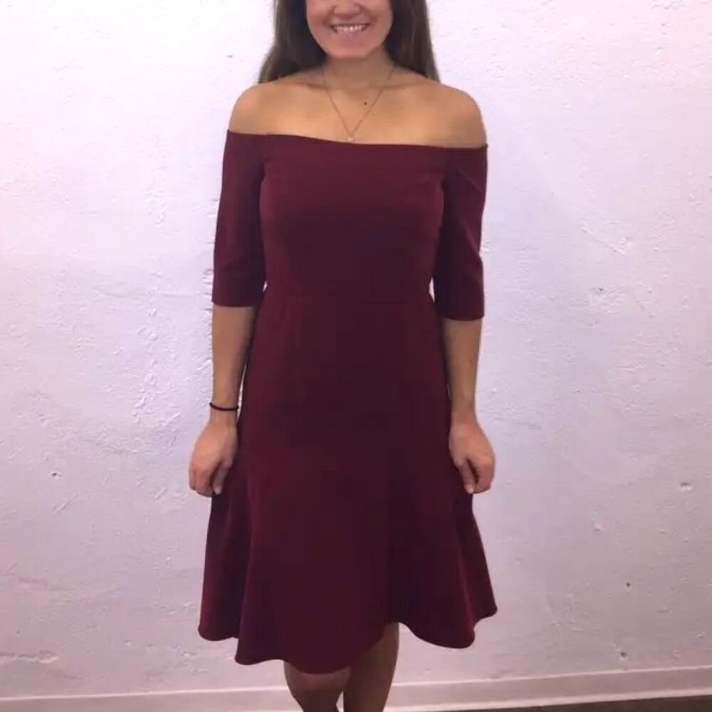 Milly Burgundy Cocktail Dress SIZE 6 High Low Off Shoulder Party Designer $435